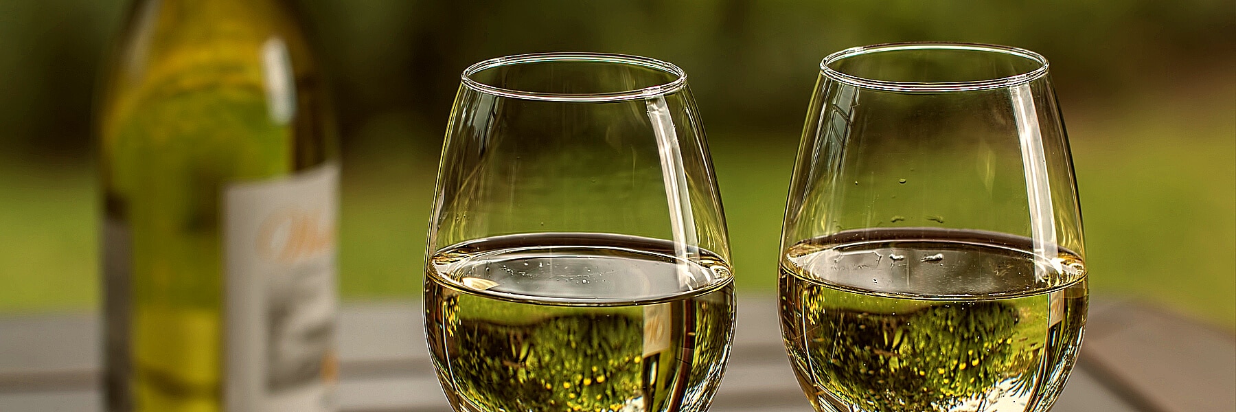 Weißburgunder in zwei Weingläseren mit Flasche im Hintergrund | WEIN HIPPIE